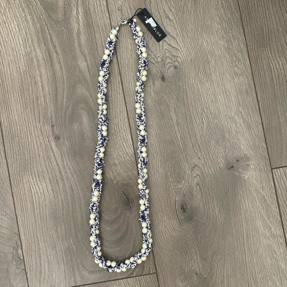 NWT Ann Taylor tweed and pearl statement necklace